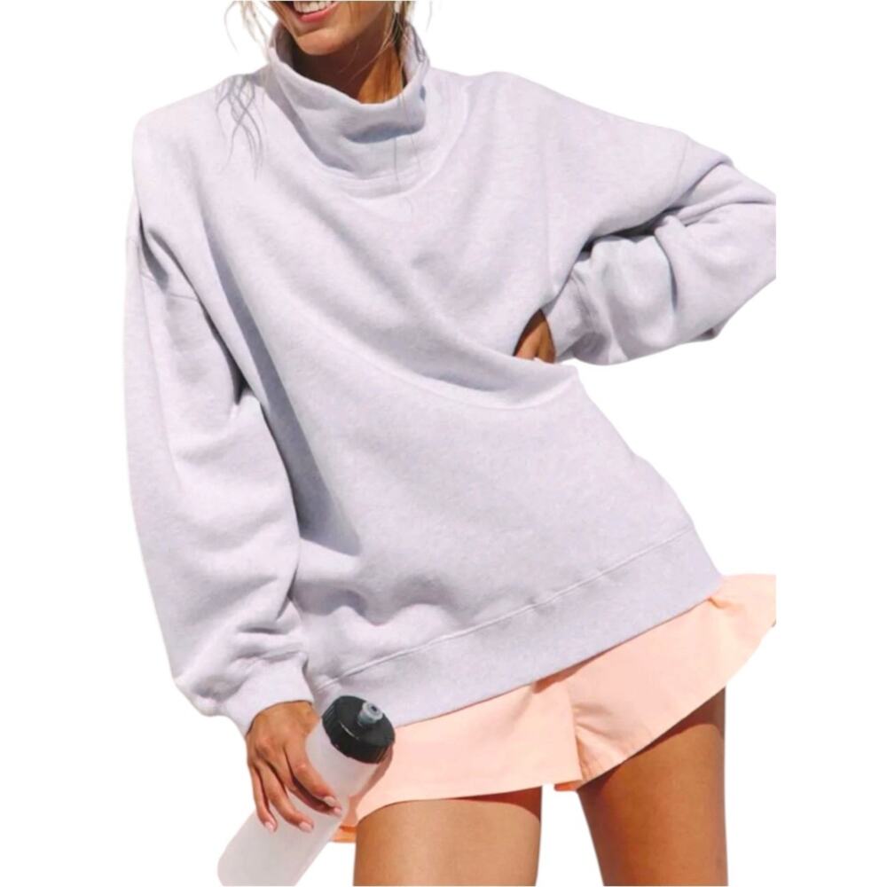 Free People Movement A Cut Above Mock Neck Sweatshirt Size Medium Grey Oversized